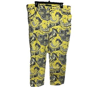 LRL Ralph Lauren Co Jeans Yellow‎ Black White Paisley Print Pants 16 XL Straight